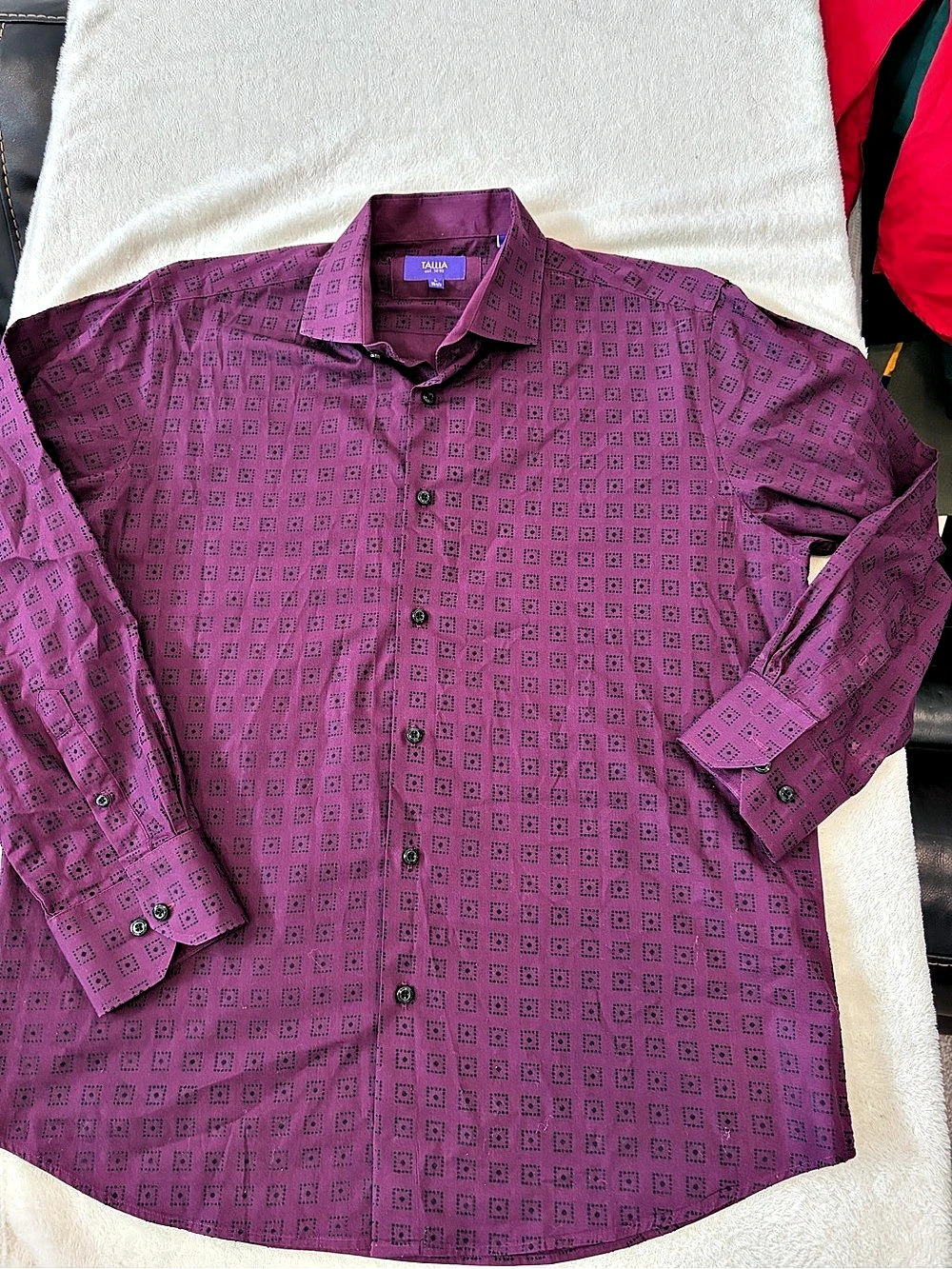 Tallia Men's Geometric Button Down Purple Waist 16 1/2 #174